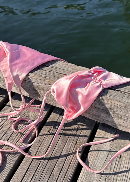 Fairyfloss Satin Pink Bikini | Skye Top and Valerie Tie Side Bottoms | Sparkl Swim
